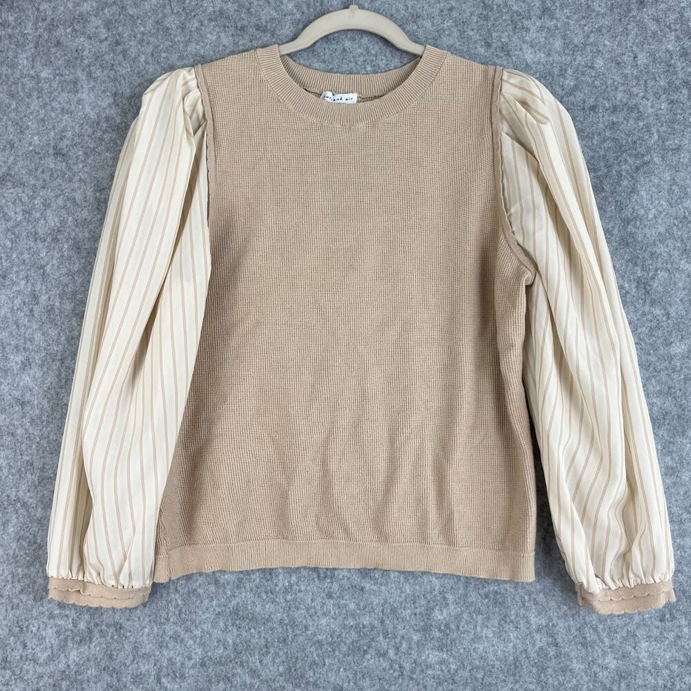 Current Air Top Womens Large Beige Knit Balloon‎ Sleeve Sweater Blouse Classic